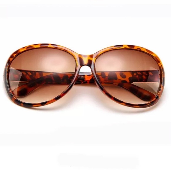 Brown Leopard Print Round Polarized Oversized Sunglasses Nwt - Picture 1 of 5